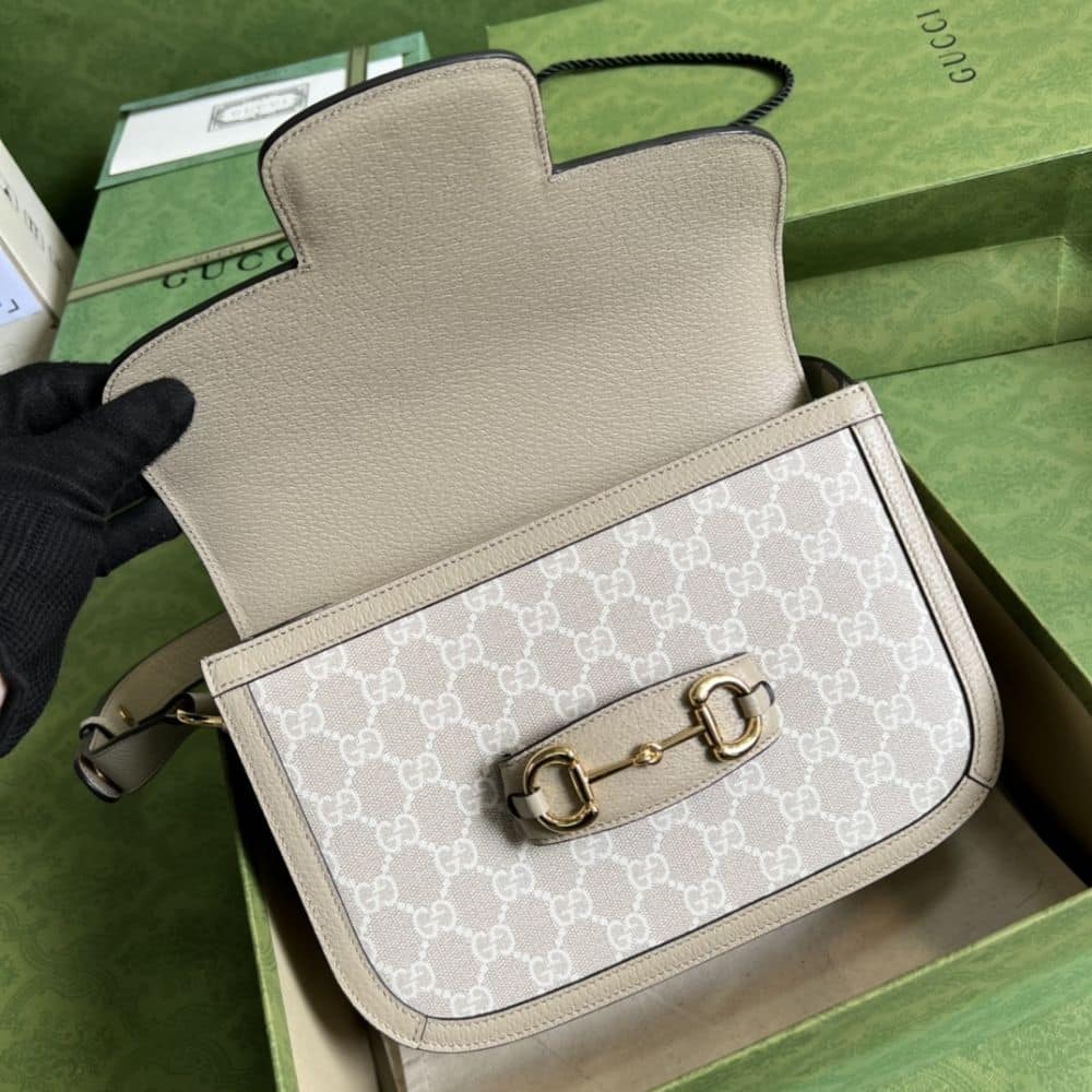 Gucci Horsebit 1955 Small Bag Beige White 25cm 602204 UULBG 9683