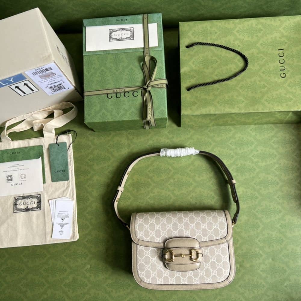 Gucci Horsebit 1955 Small Bag Beige White 25cm 602204 UULBG 9683