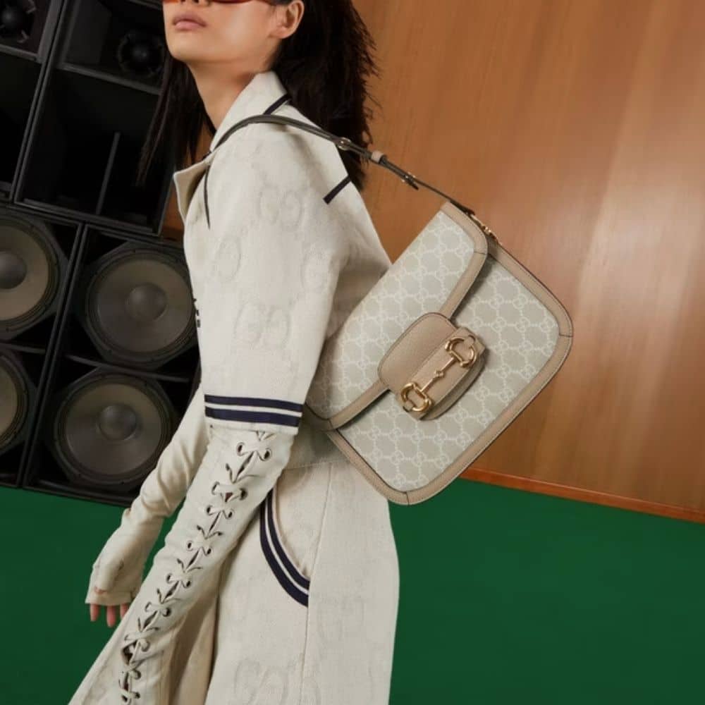 Gucci Horsebit 1955 Small Bag Beige White 25cm 602204 UULBG 9683