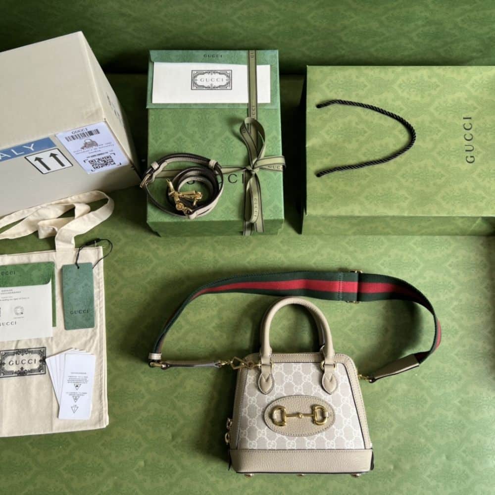 Gucci Horsebit 1955 Mini Bag Beige White 20cm 677212 UULAG 9682