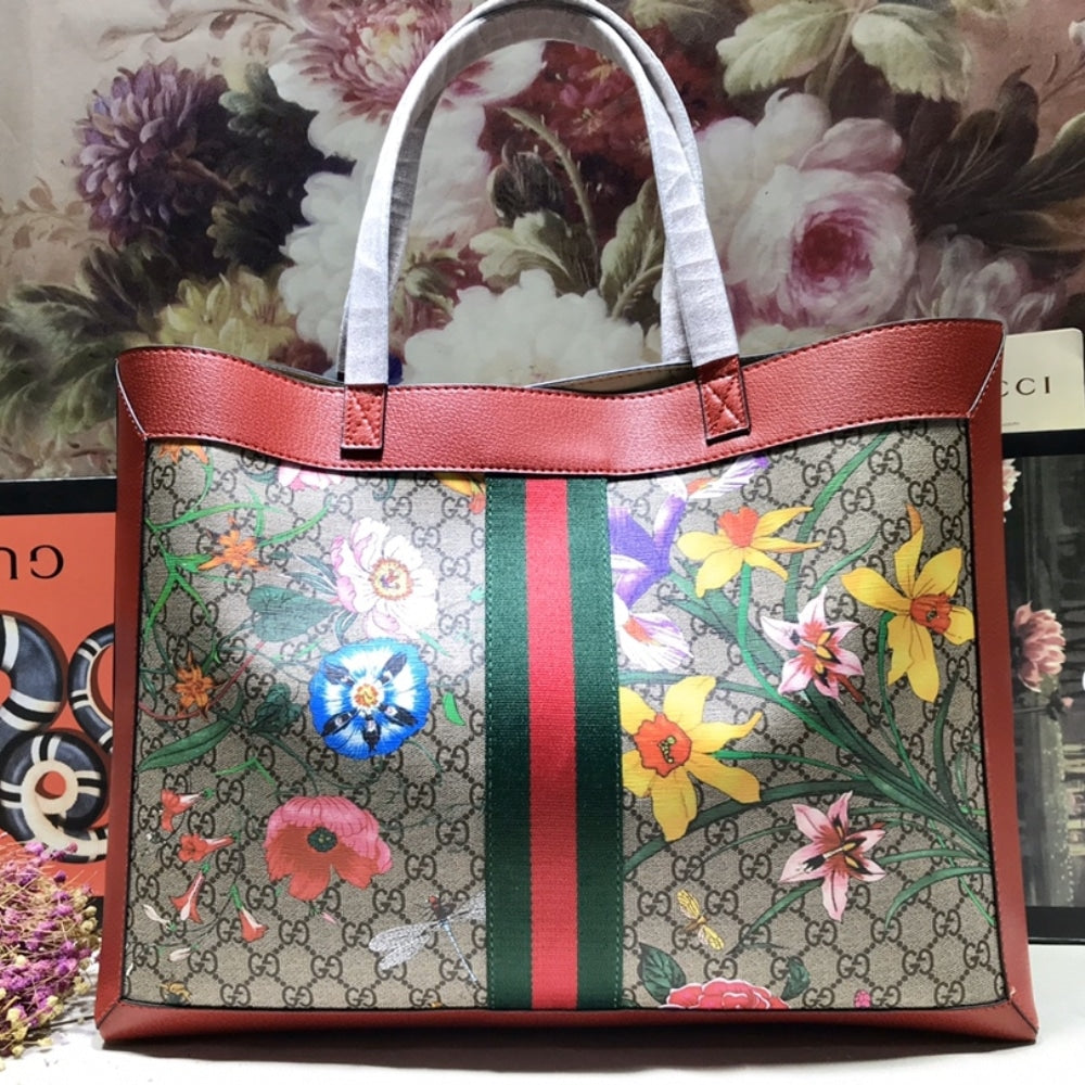 Gucci Ophidia GG Flora Medium Tote In Red 44cm