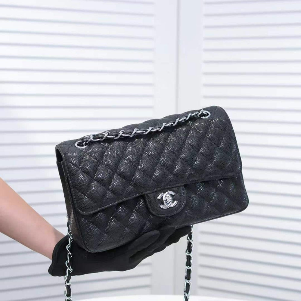 Chanel Classic Double Flap Bag Black With Silver Hardware 25cm
