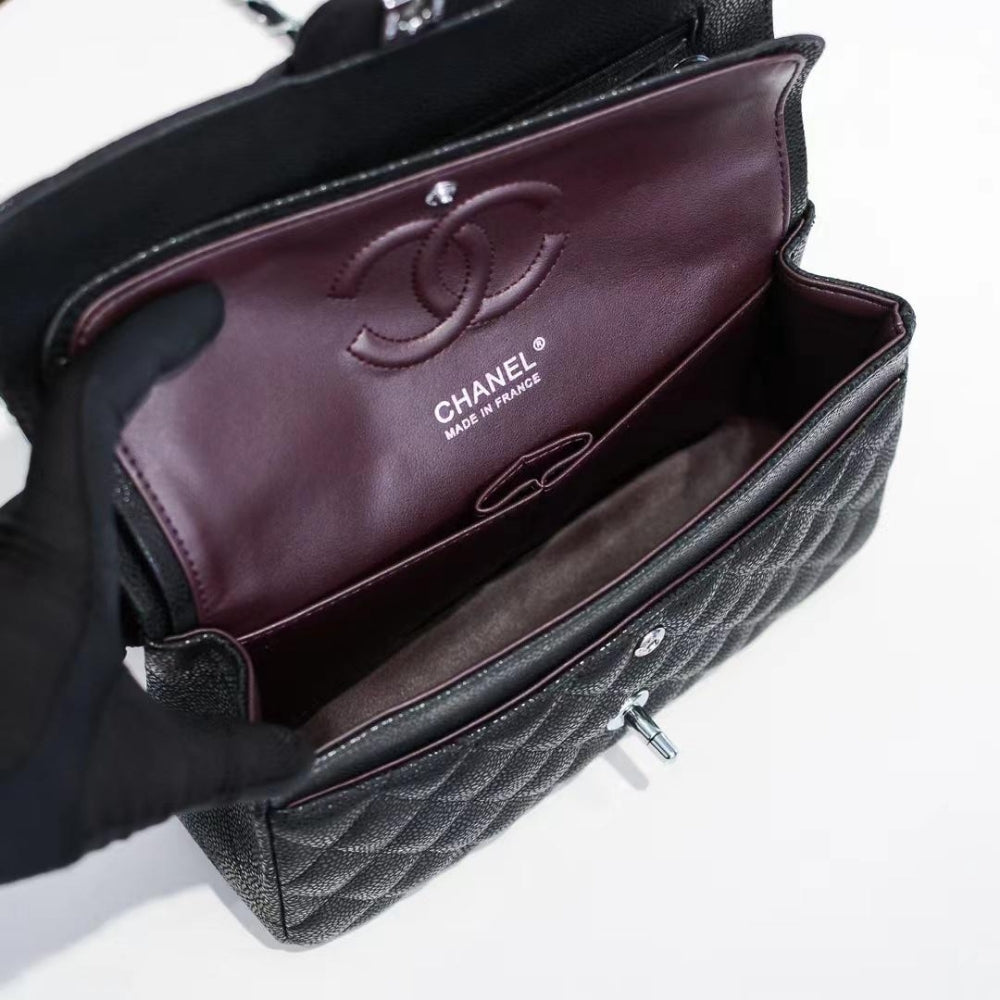 Chanel Classic Double Flap Bag Black With Silver Hardware 25cm