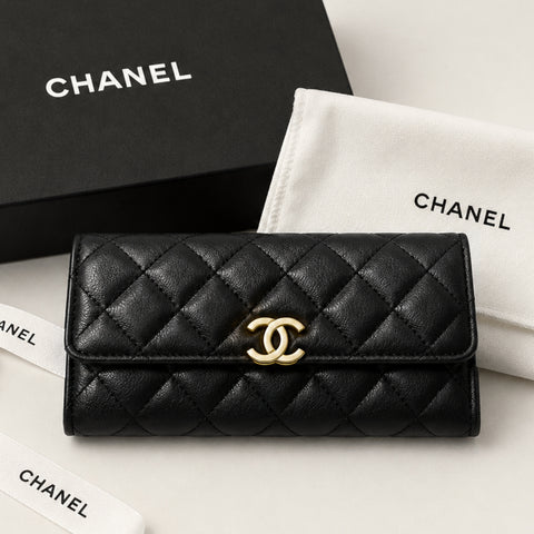 Chanel Classic Long Flap Wallet Black 19Cm