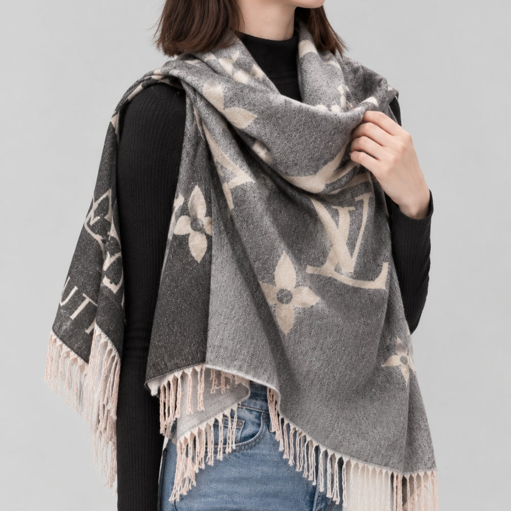 Louis Vuitton Gradient Shawl Black Grey 190Cm