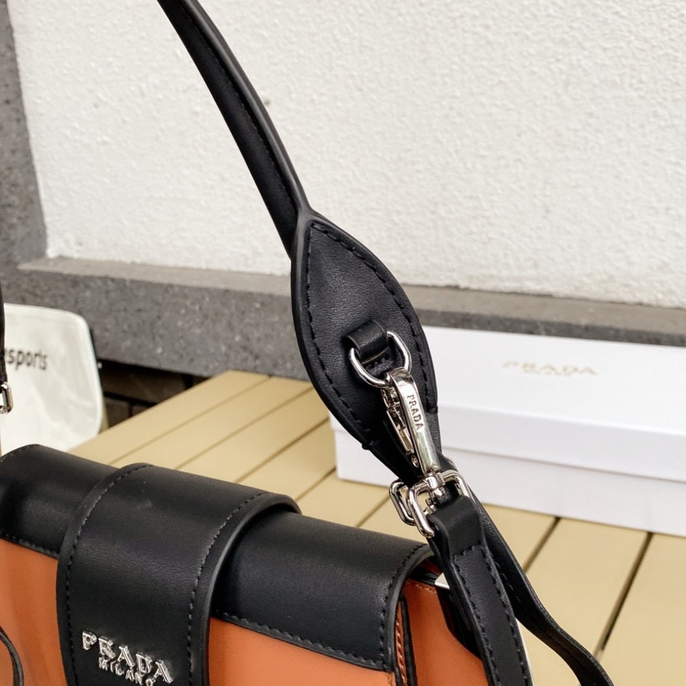 Prada Sidonie Two Tone Leather Shoulder Bag Light Brown 28Cm 1BD168 2AIX F0R6P