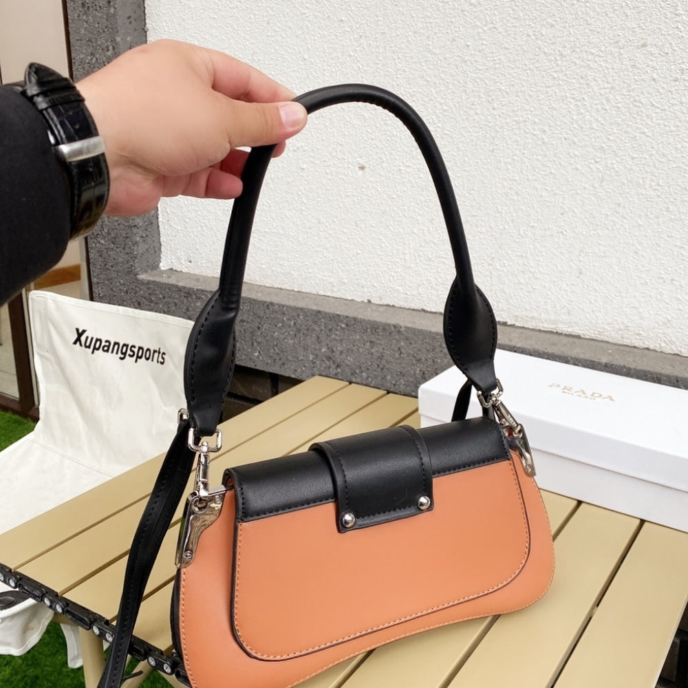 Prada Sidonie Two Tone Leather Shoulder Bag Light Brown 28Cm 1BD168 2AIX F0R6P