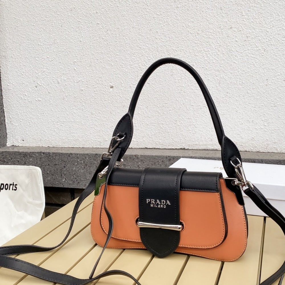 Prada Sidonie Two Tone Leather Shoulder Bag Light Brown 28Cm 1BD168 2AIX F0R6P