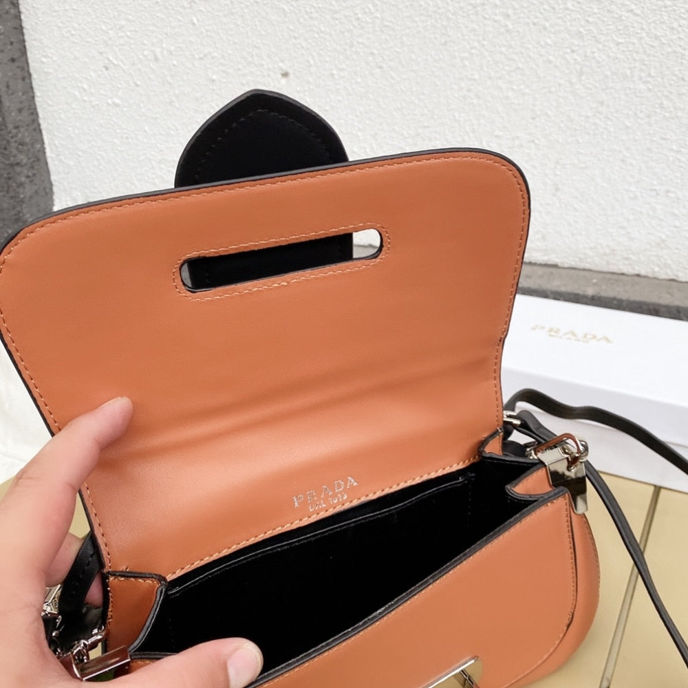 Prada Sidonie Two Tone Leather Shoulder Bag Light Brown 28Cm 1BD168 2AIX F0R6P