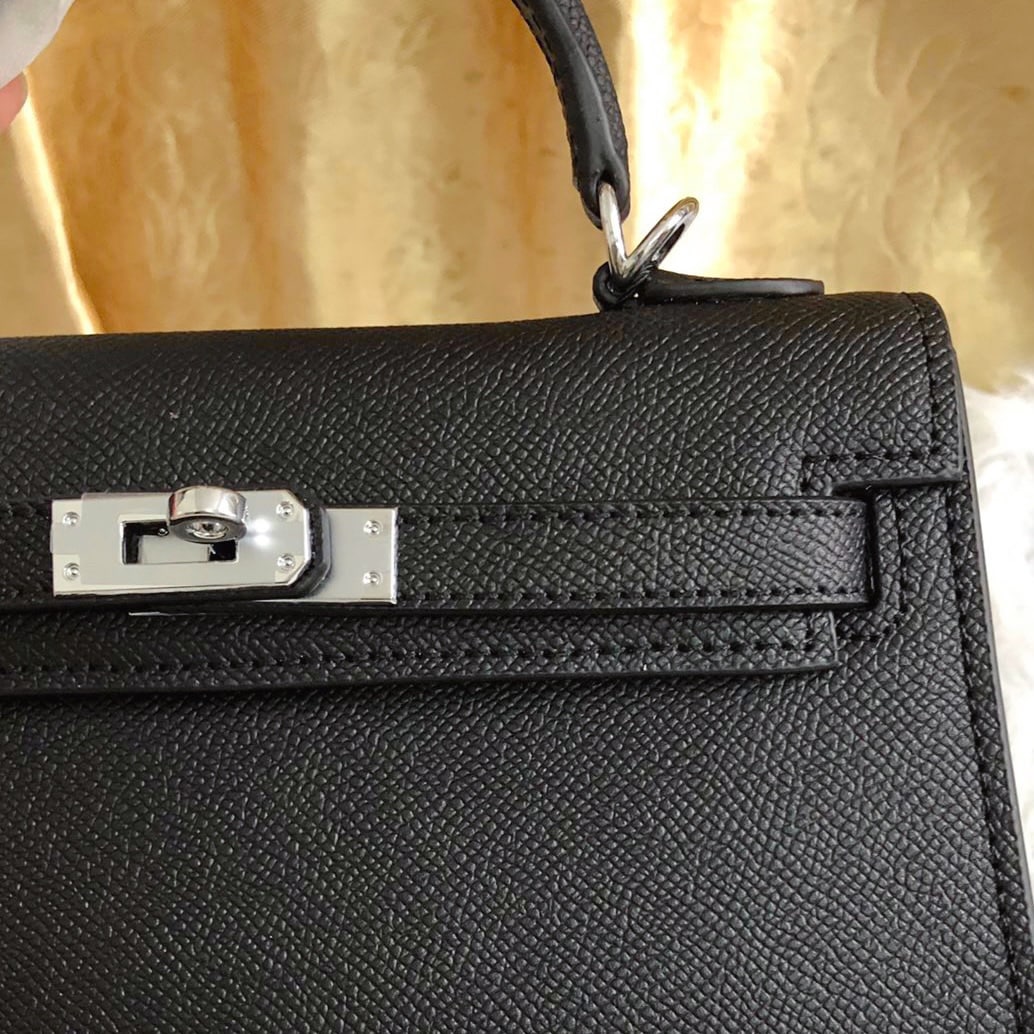 Hermes Kelly Mini Epsom Handbag Black 22cm