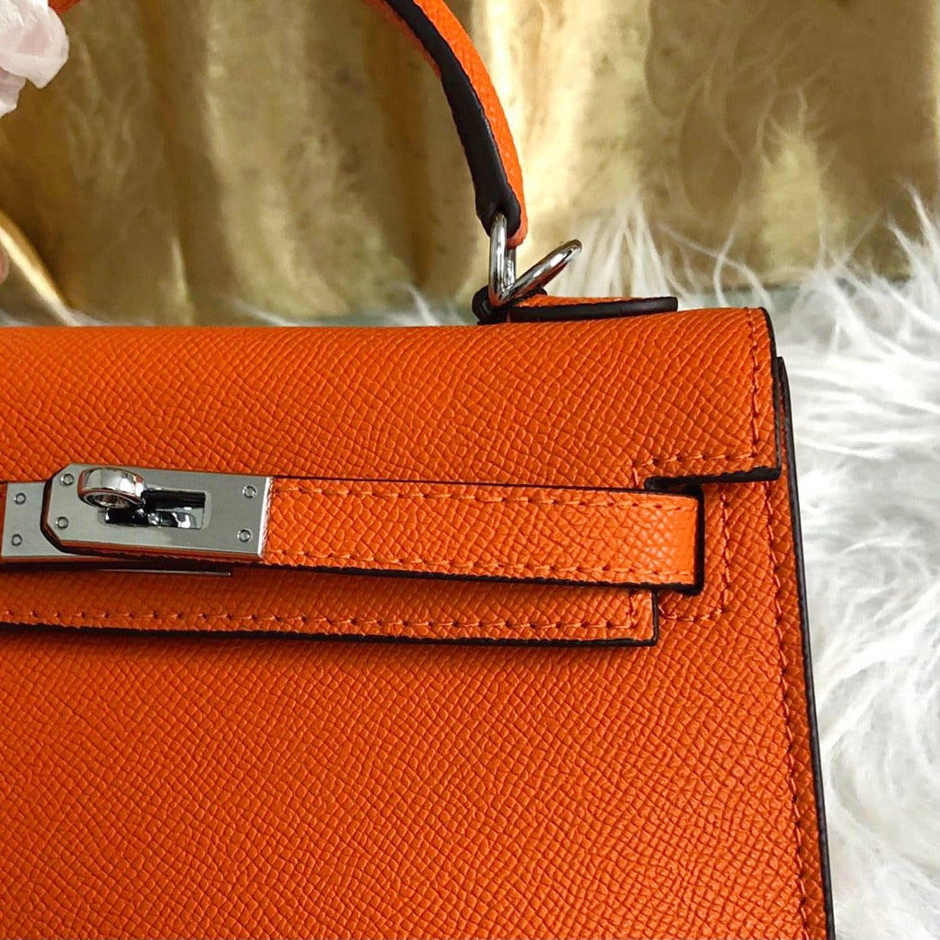 Hermes Kelly Mini Epsom Handbag Orange 19cm
