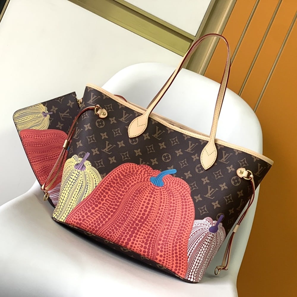 Louis Vuitton X YK Neverfull MM Monogram Kusama Pumpkin 31cm M46468