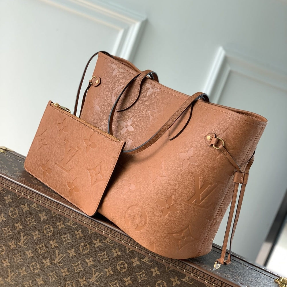 Louis Vuitton Neverfull MM Monogram Empreinte Cognac Brown 32cm M12605