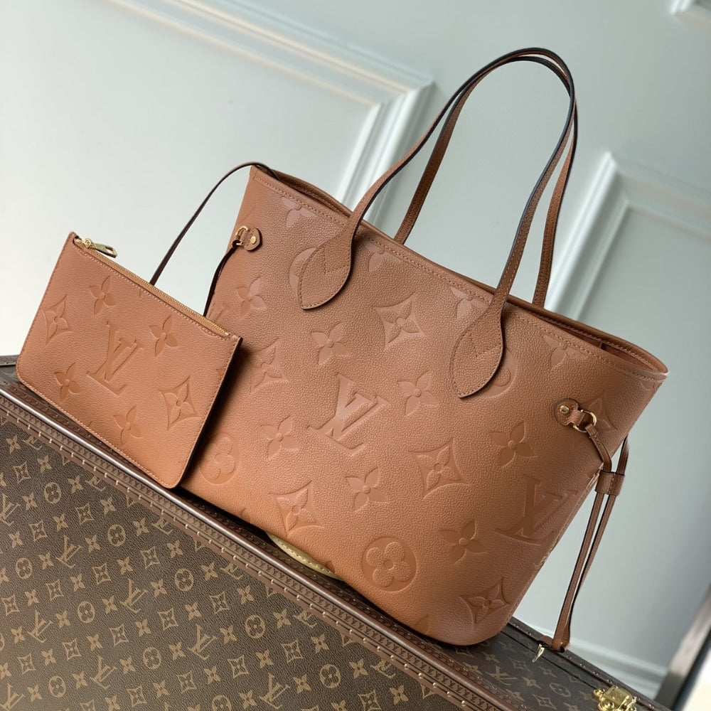 Louis Vuitton Neverfull MM Monogram Empreinte Cognac Brown 32cm M12605