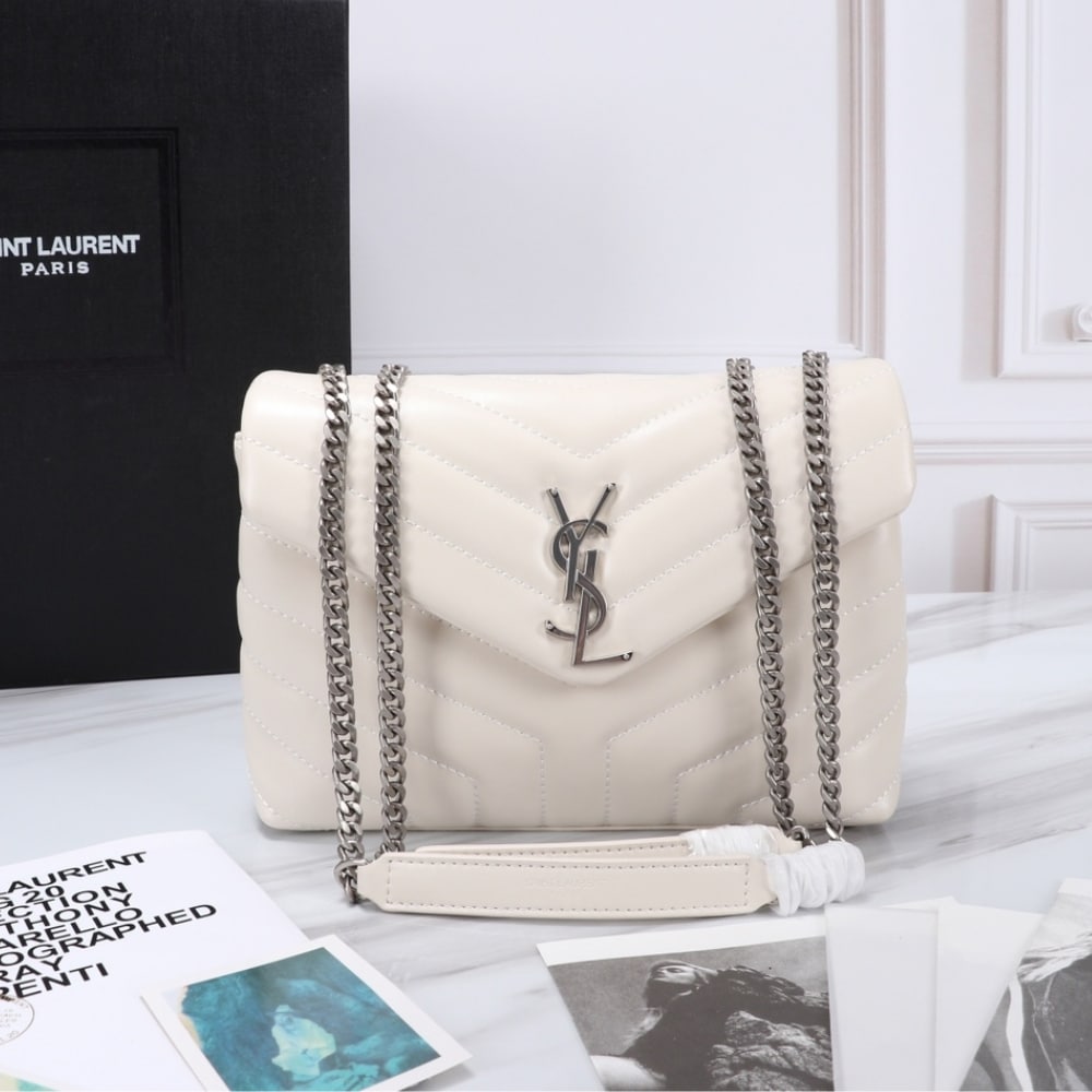 Saint Laurent Loulou Small White Nickel 25cm