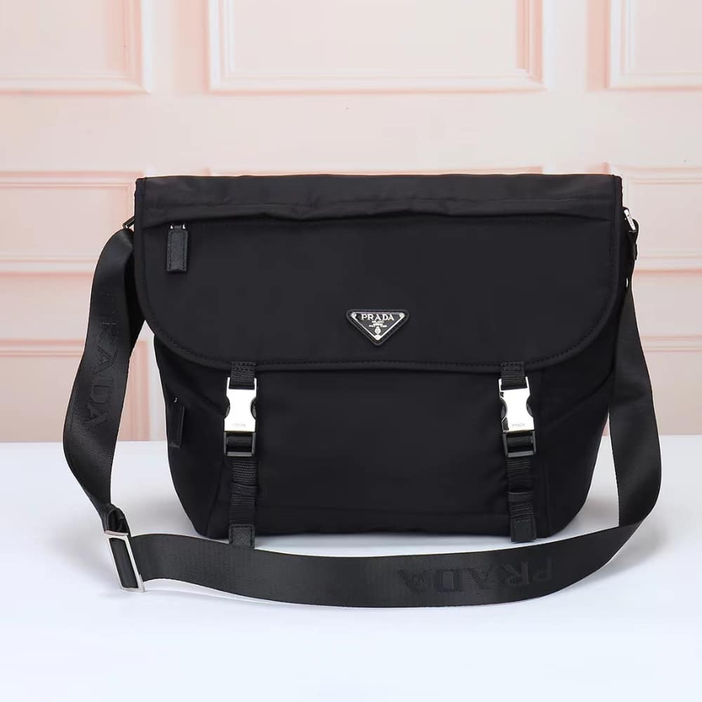 Prada Re Nylon And Saffiano Leather Shoulder Bag Black 34Cm 2VD052 2DMG F0002 V KOH