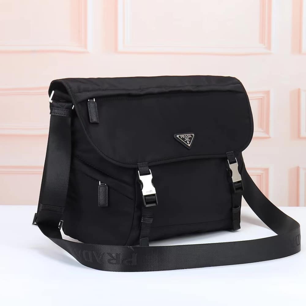 Prada Re Nylon And Saffiano Leather Shoulder Bag Black 34Cm 2VD052 2DMG F0002 V KOH