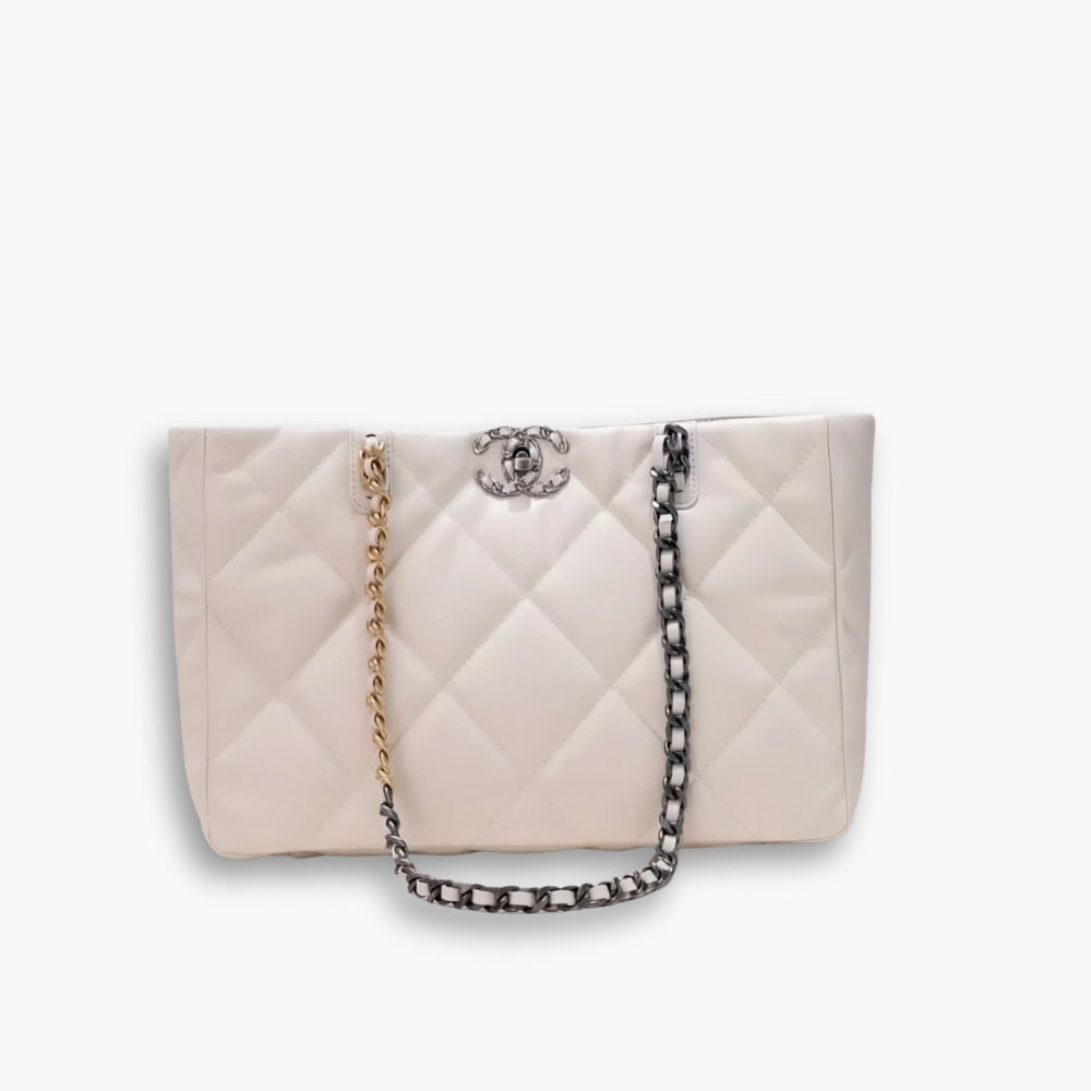 Chanel Quilted 19 East West Shopping Bag White 41Cm