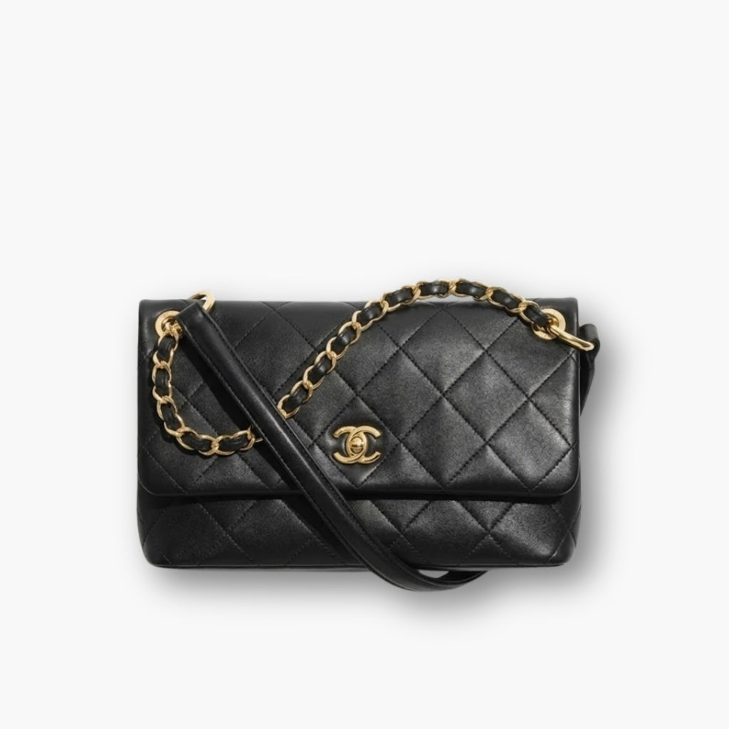 Chanel Large Flap Bag Gold Tone Hardware Black 25Cm