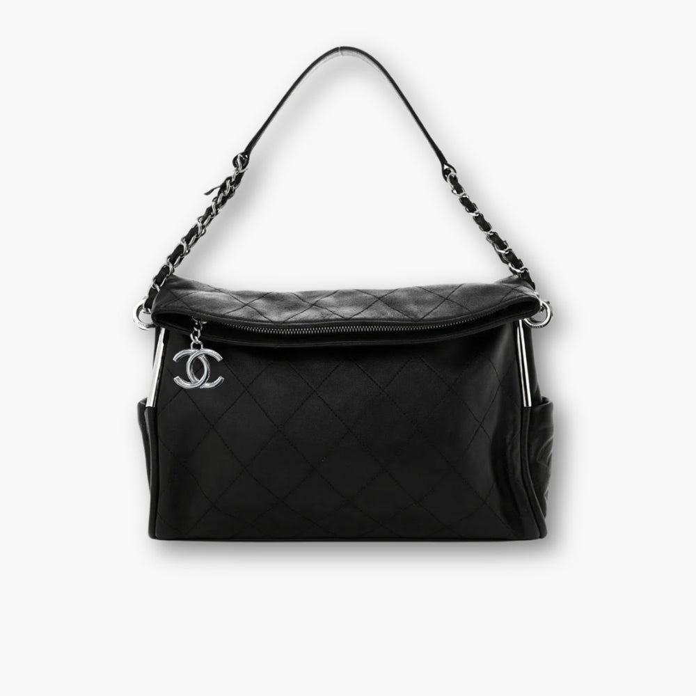 Chanel Ultimate Soft Hobo Bag Silver Hardware Black 38Cm