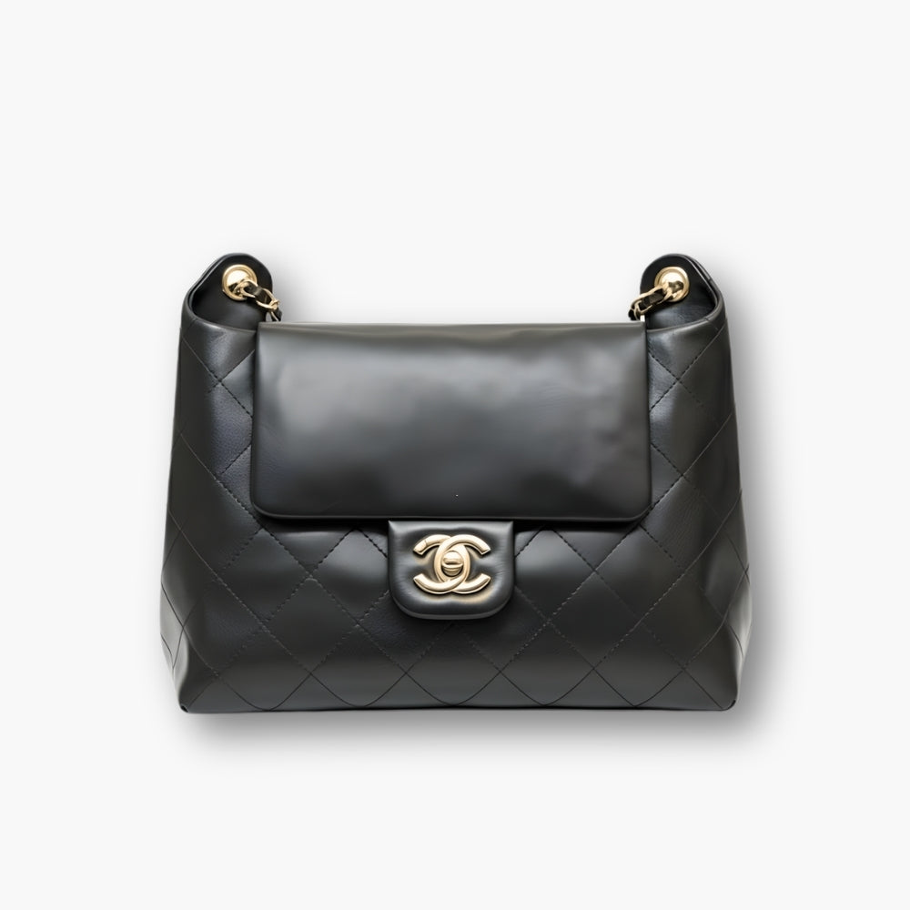 Chanel Hobo Bag Gold Tone Metal In Black 38Cm