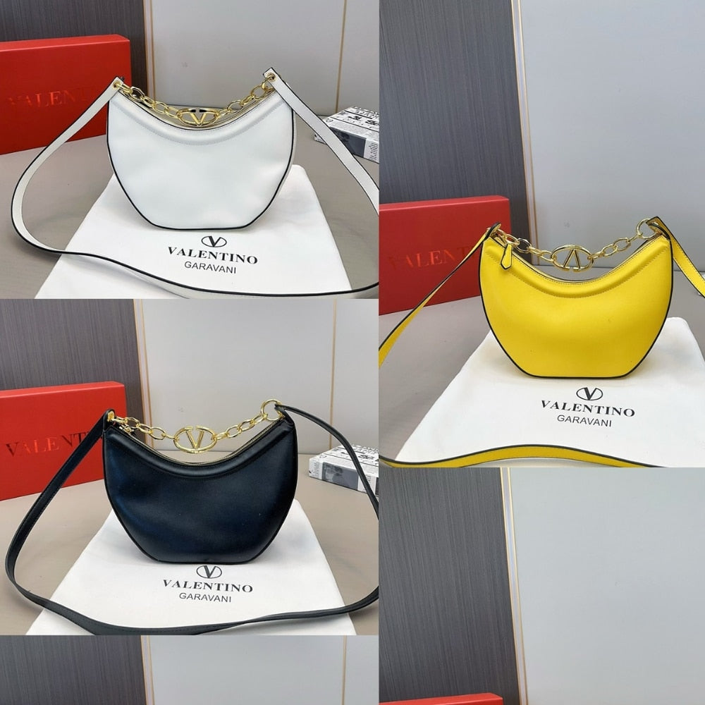 Valentino Small Vlogo Moon Hobo Bag With Chain Black 24Cm