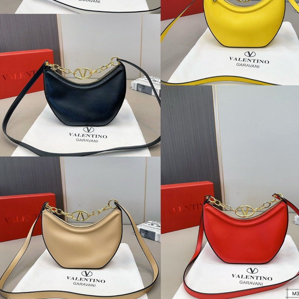 Valentino Small Vlogo Moon Hobo Bag With Chain Beige 24cm