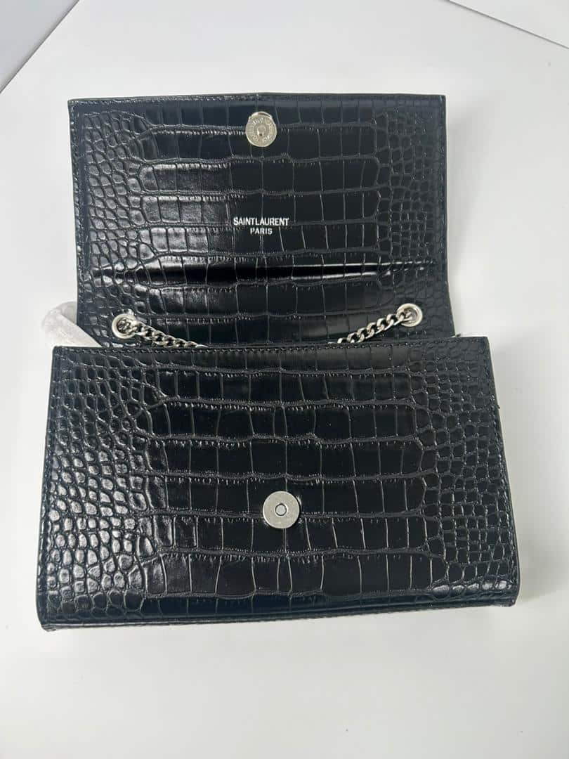 Saint Laurent Kate Medium Tassel In Crocodile Mirror Effect Black 24cm