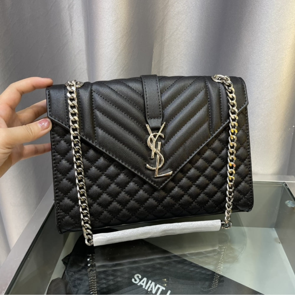 Saint Laurent Envelope Medium Grain De Poudre Black 24Cm