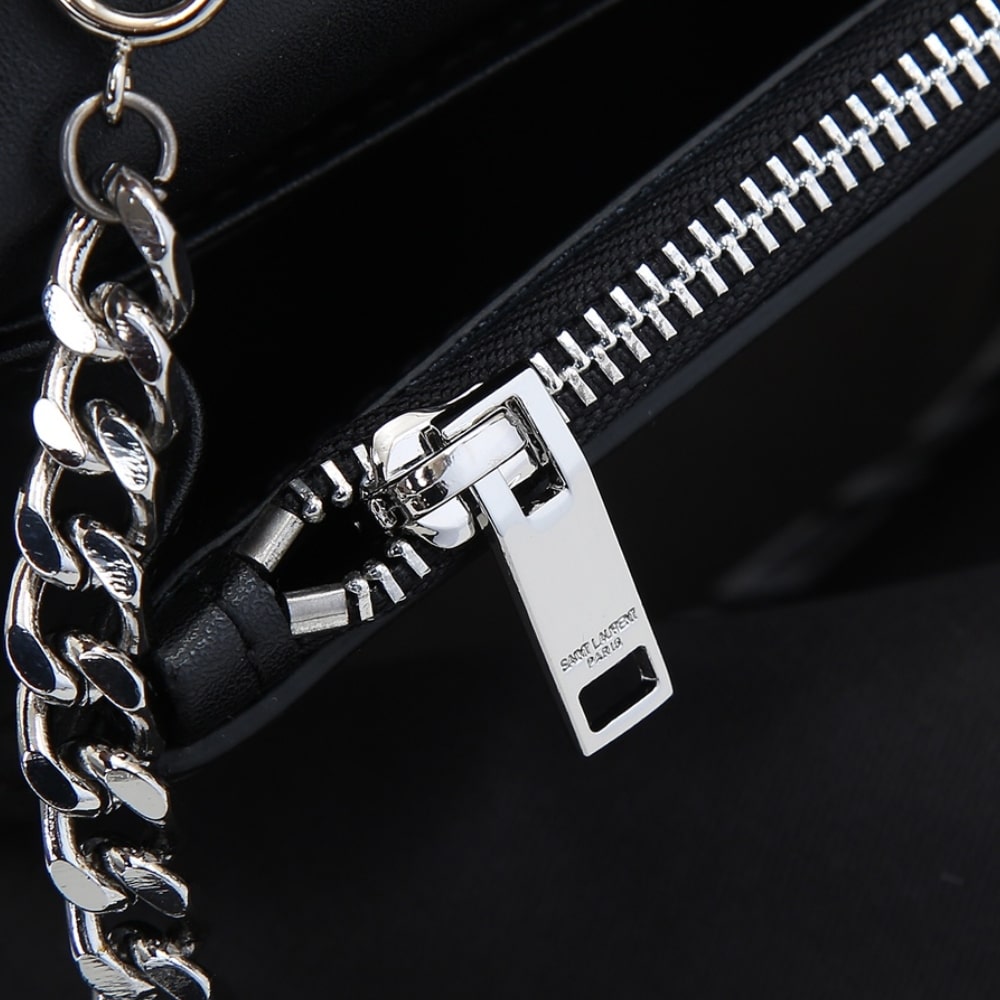 Saint Laurent Kate Small In Grain De Poudre Mirror Effect Black 20Cm