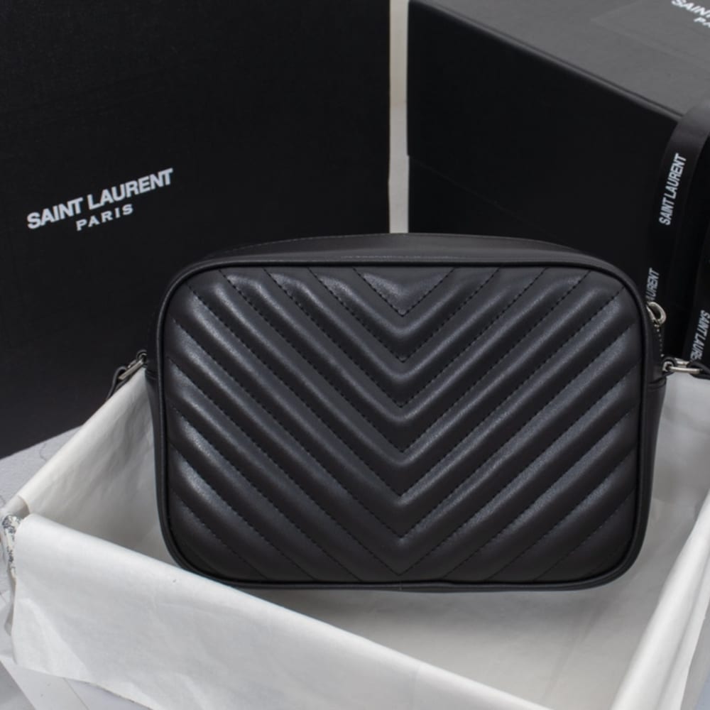 Saint Laurent Lou Camera Bag Silver Metal Black 23Cm