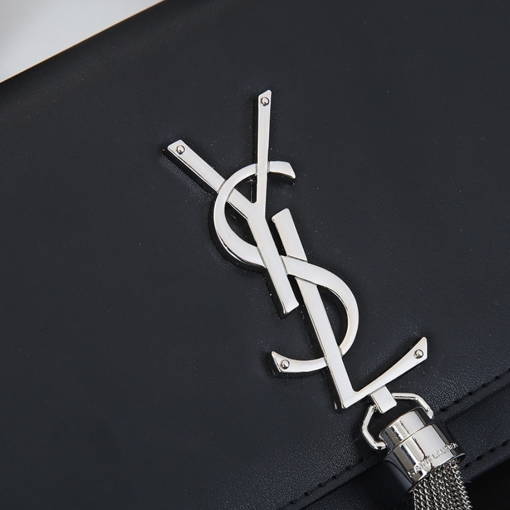 Saint Laurent Kate Small In Grain De Poudre Mirror Effect Black 20Cm