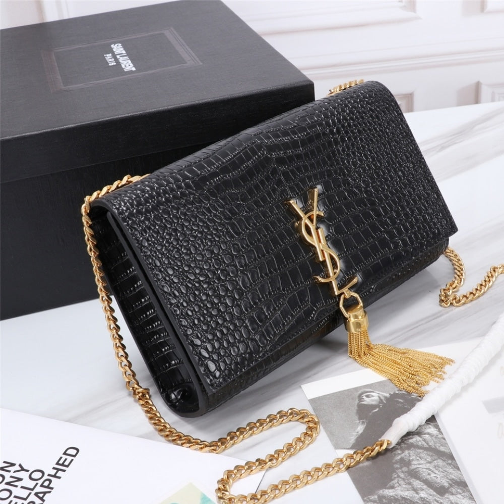 Saint Laurent Kate Medium Tassel In Crocodile Black 24cm