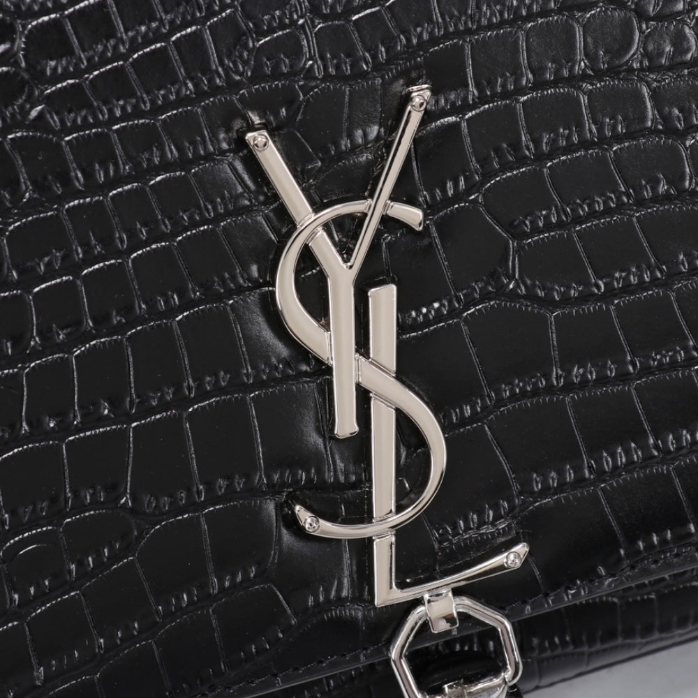 Saint Laurent Kate Medium Tassel In Crocodile Mirror Effect Black 24cm