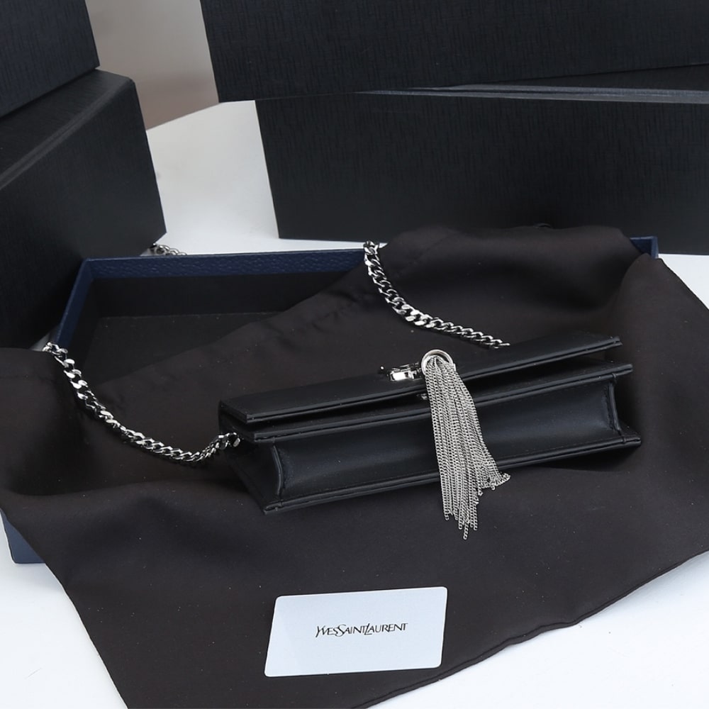 Saint Laurent Kate Small In Grain De Poudre Mirror Effect Black 20Cm