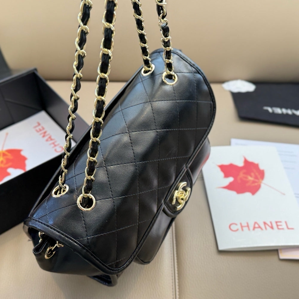 Chanel Large Straight Lined Flap Bag In Black 28Cm