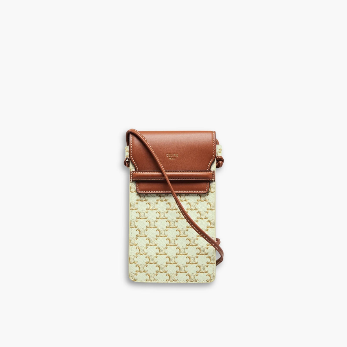 Celine Women Phone Pouch With Flap In Triomphe Canvas And Beige